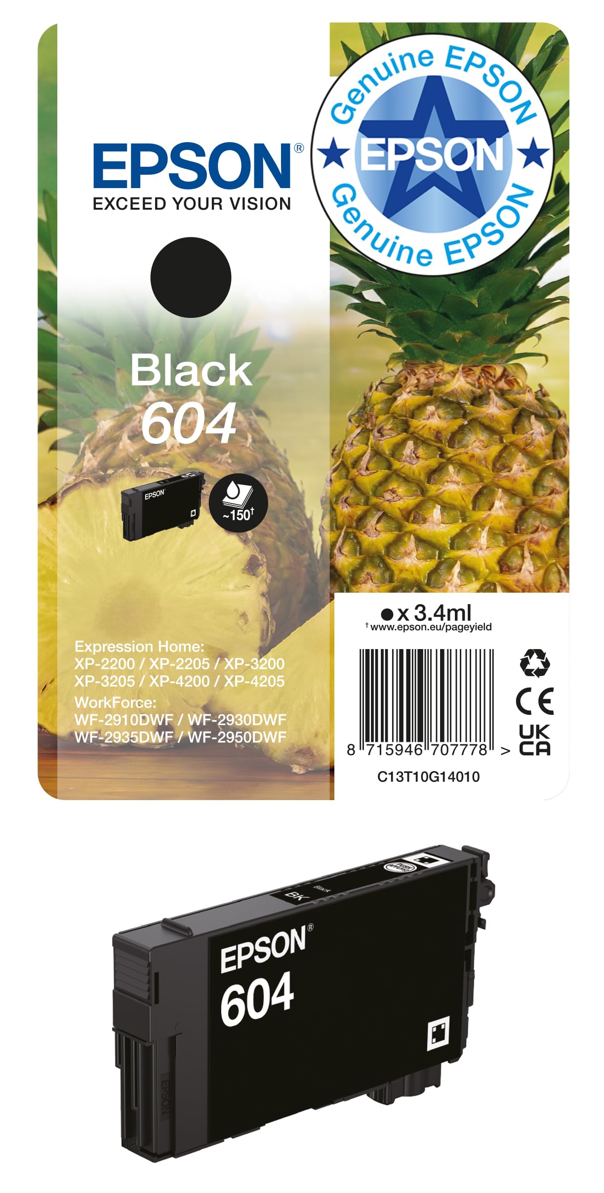 Epson 604 Pineapple, Genuine Black Ink Cartridge