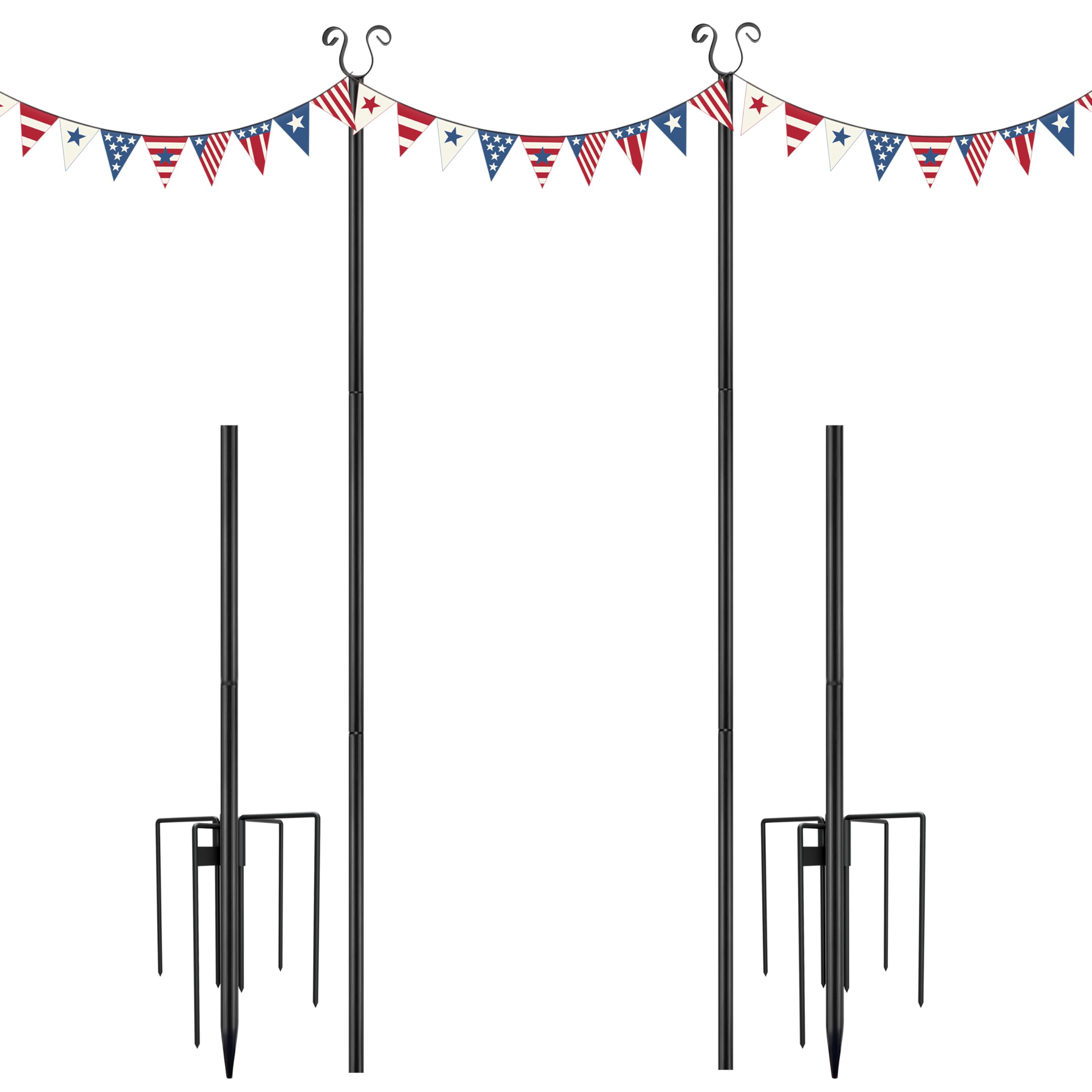 Urban Deco New Upgrade String Light Poles, 4 Prong Christmas Light Hanging Pole, Portable Flag Pole for Yard Weather Resistant Poles for Outdoor String Lights, Black Christmas Light Pole (2 Pack)