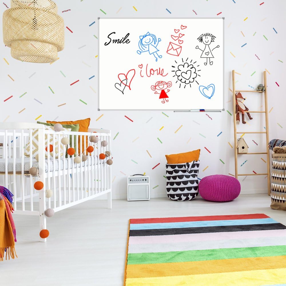 Lockways White Board Dry Erase Board 48 x 36 - Magnetic Whiteboard 4 X 3, Silver Aluminium Frame, Set Including 1 Detachable Aluminum Marker Tray, 3 Dry Erase Markers, 8 Magnets : Office Products