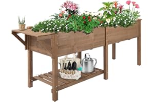 ketive Raised Garden Bed with Legs Outdoor,Elevated Garden Box,Storage Shelf, Protective Liner for Backyard,Patio,Balcony,80x23x30in (Brown)