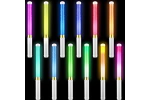 Glooglitter 12 Pcs Glow Sticks Reusable 15 Colors LED Light up Stick Bulk Flashing Bright Lightsticks with AAA Battery Powered Glow in The Dark Party Supplies for Concert New Year (White)