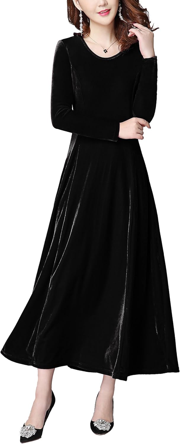 Women's Elegant Ruched Velvet Long Dress Amazon.co.uk Clothing