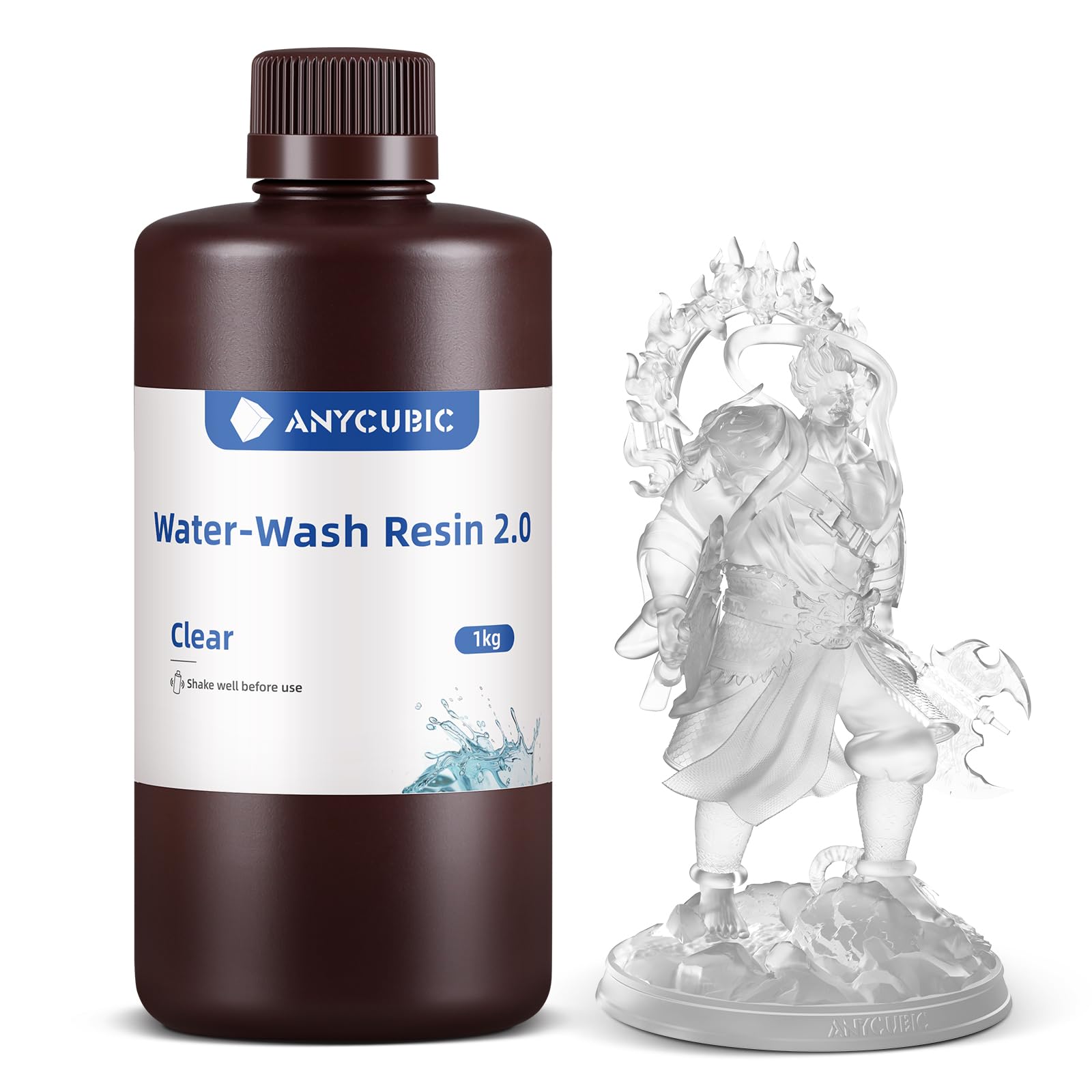 ANYCUBIC Water Washable 3D Printer Resin 2.0 with Easy Post-Processing, High Precision and High Resilience, Low Odor and Anti-Yellowing 3D Resin for LCD/DLP Printers(Clear,1kg)