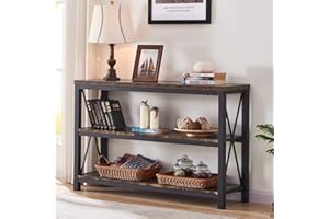 BON AUGURE Industrial Sofa Console Table for Entryway, 3 Tier Foyer Table for Hallway, Rustic Hall Tables Behind Couch (47 Inch, Rustic Brown)