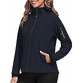 MoFiz Women's Fleece Lined Softshell Jacket Hooded Windproof Lightweight Insulated Jacket Full Zip Warm Coat