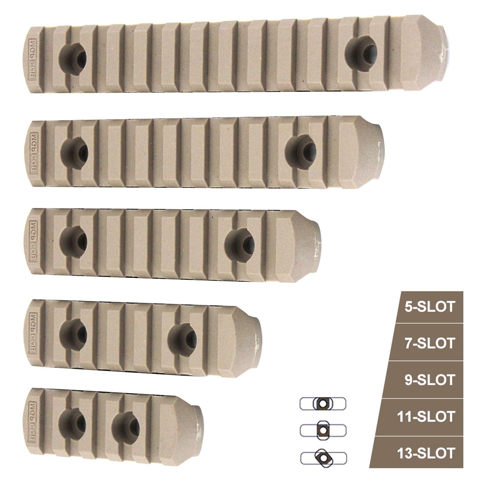 5Packs Polymer M-L-o-k Picatinny Rail,5-Slot 7-Slot 9-Slot 11-Slot 13-Slot Lightweight Rail Section Accessories with 10 T-Nuts, 10 Screws and 1 Pcs Wrench