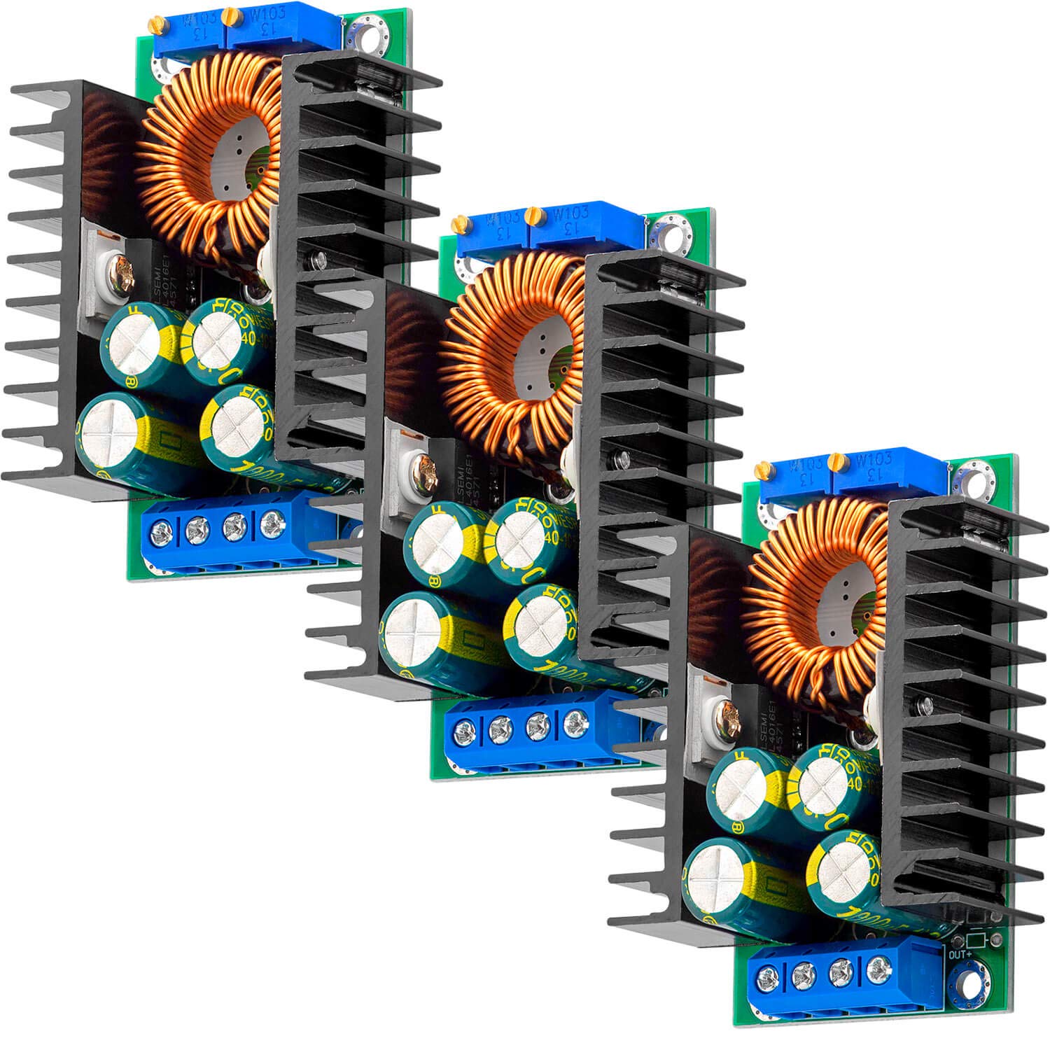 AZDelivery XL4016 Step-Down Buck Converter Power Supply Module DC-DC 5-40V to 1.2-35V Adjustable Step Down Board 4A 140W XL4016E1 compatible with Arduino Including E-Book! (Pack of 3)