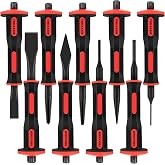 TOOLEAGUE 9Pcs Punch and Chisel Set with Hand Guard | Including Cape &amp; Cold Chisels, Taper, Pin &amp; Center Punch for Working with Wood, Metal, Automotive
