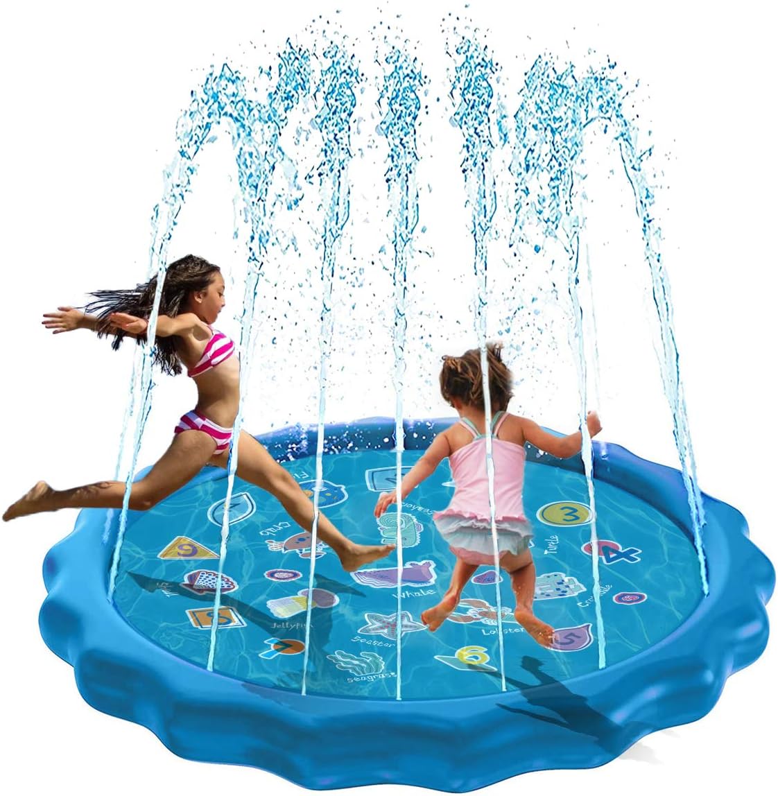 10Leccion 68” Sprinkler for Kids Outdoor Water Toys Splash Pad for Yard Toddlers, Educational Wading Swimming Pool for Infant, Backyard Fountain Play Mat for Girls Boys Children & Dogs: Toys & Games