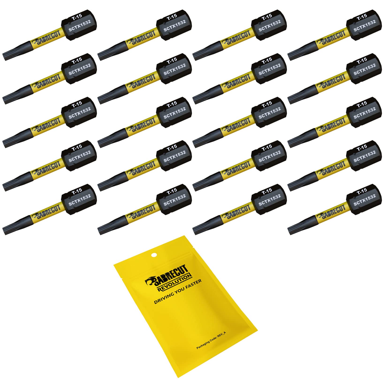 20 x SabreCut SCTX1532_20 32mm T15 TX15 Magnetic Impact Screwdriver Driver Bits Set Torx Heavy Duty