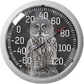 Taylor 13.25 Inch in/Out Dial Thermometer - Gray Owl | Nature Series Gray Owl Design, Shatterproof Lens, -60 to 120 Degree F Range, Modern Gray Bezel Frame