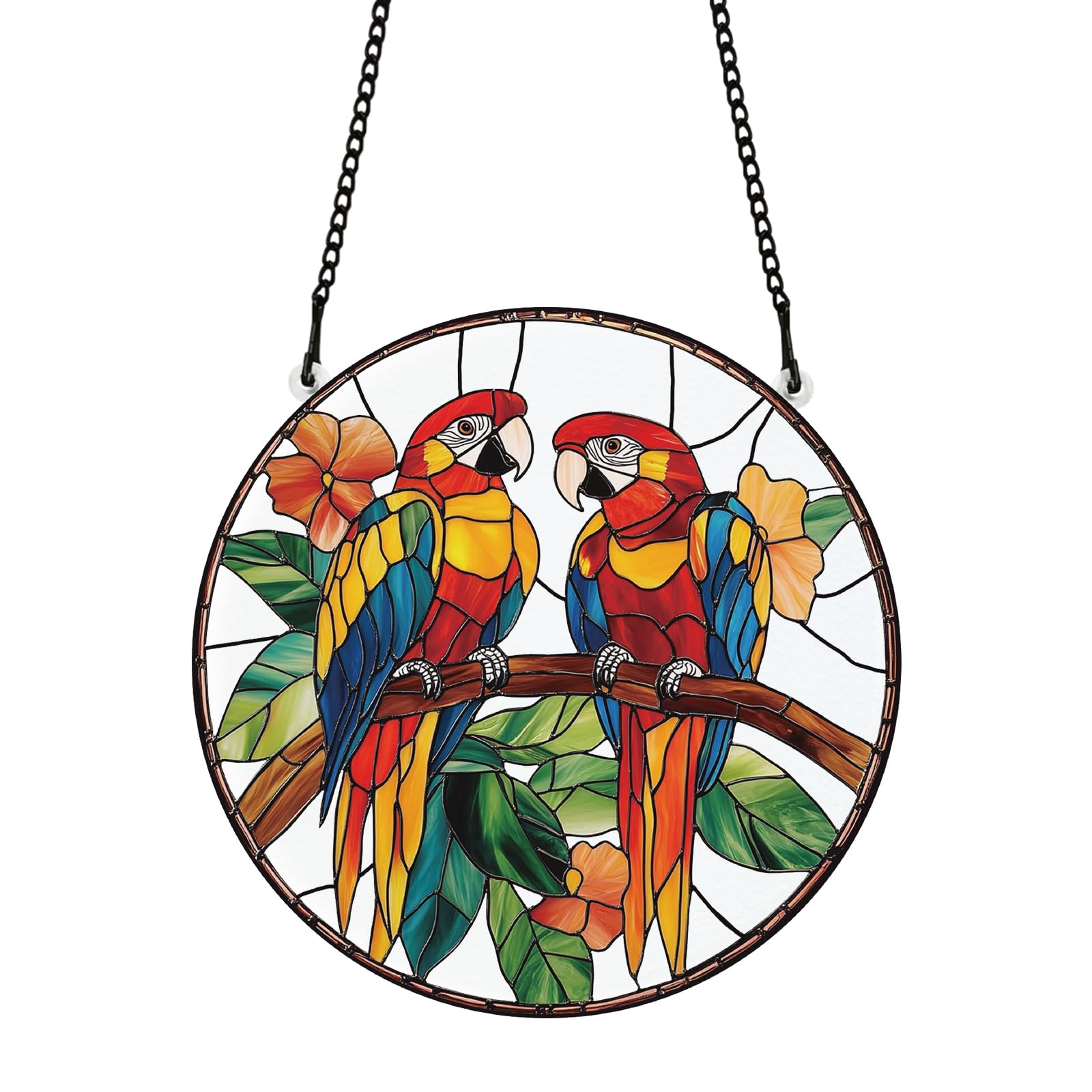 PLIGREAT Beautiful Birds Window Hanging Painted Parrot on The Branch Acrylic Art Ornament for for Garden Home Indoor Outdoor Window Wall Hanging Decor