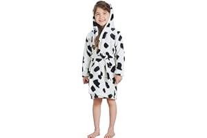 ECHERY Boys Girls Robe Hooded Bathrobe Toddler Robes Soft Coral Fleece Pajamas Unisex Dressing Gown for Kids