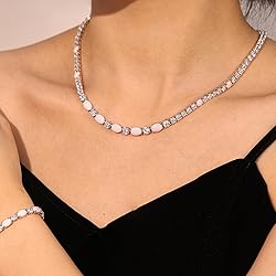 FANCIME Sterling Silver Opal Tennis Necklace