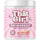 That Girl Pre Workout for Women - Slay Your Gym Sesh with Pure Fire Energy & Mega Pumps - 100% Natural & Clean - Delish Peach Flavor - 30 Servings