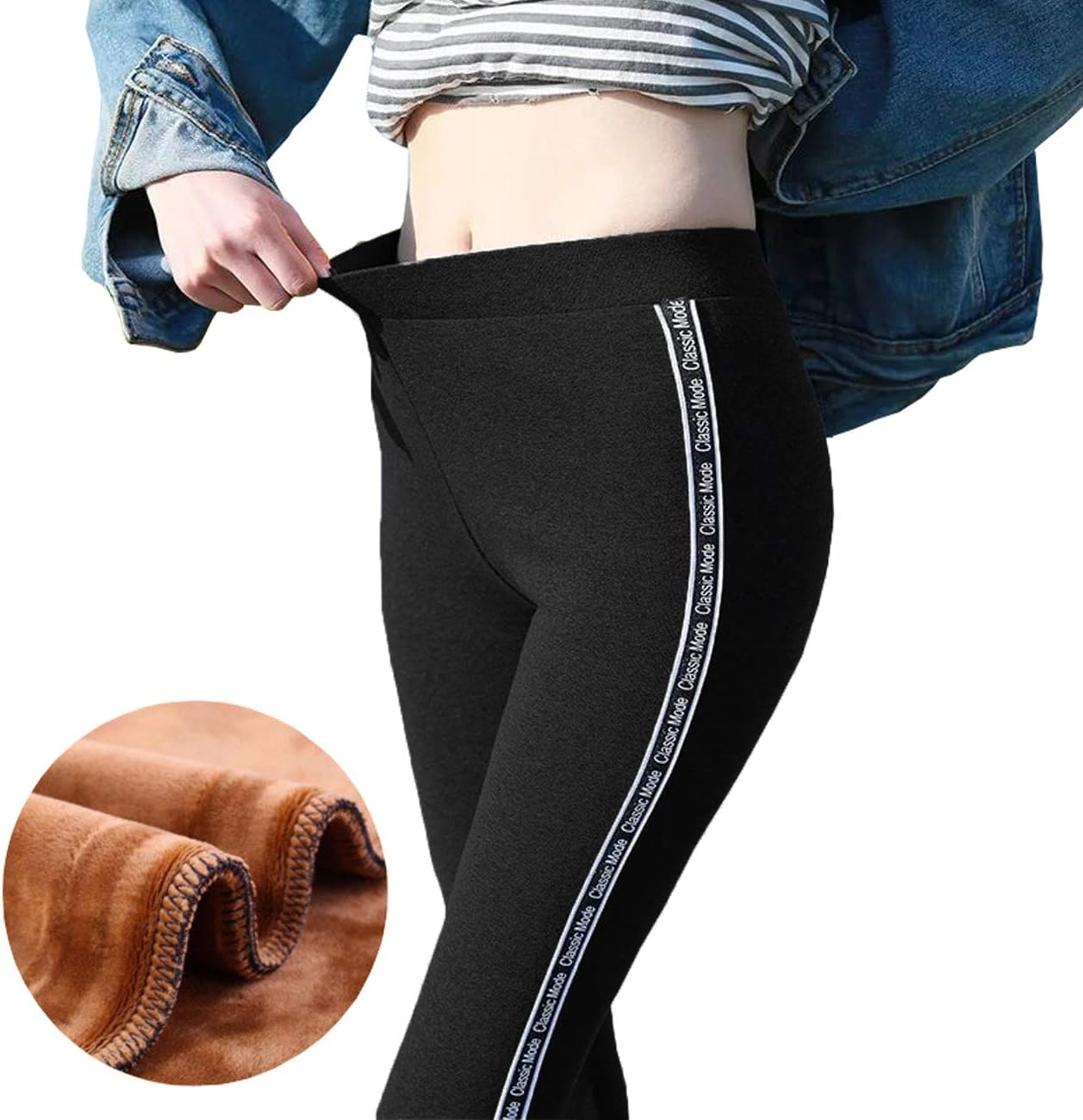Yyicool Winter Womens Thick Leggings Fleece Lined Warm Elastic Leggings Pants High Waisted (Plus Size, Black)
