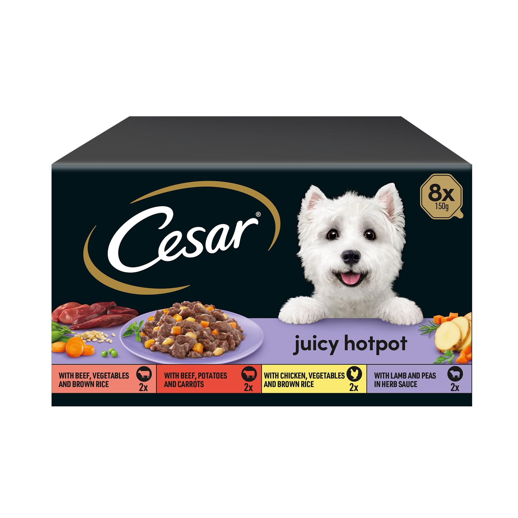 Cesar Juicy Hotpot Adult Wet Dog Food, Mixed Selection, 8 x 150 g Trays (3 Pack)
