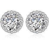 Cubic Zirconia Stud Earrings Girls - Post Earrings for Women Clear Crystal Diamond Studs Halo Stud Earrings Sterling Silver Top cz Zircon Fashion Everyday Costume Jewelry Gift Pack