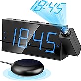 Mesqool Projection Alarm Clock with Bed Shaker, Dual Alarms | 5-level Dimmer, Snooze &amp; DST, AC Powered (Battery Backup for Memory Only), Vibrating Alarm Perfect for Hard of Hearing, Deaf