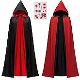 JOYIN Adult Unisex Vampire Costume Accessories Halloween Vampire Cape with Reversible Hooded Cape Cloak and Tattoo Scar
