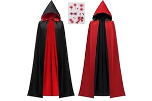 JOYIN Halloween Vampire Cape with Hood Accessory Set, Vampire with Hood Costume, Reversible Hooded Cape Cloak and Tattoo Scar for Adult Unisex for Transylvania Dracula Theme Party Broadway Costume