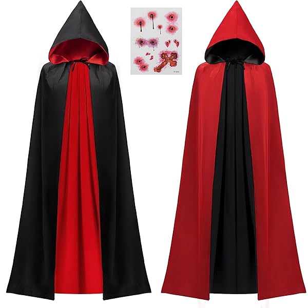 Capa Halloween Con Capucha Reversible 150 Cm Kezidhp – Negro/Rojo, Disfraz Vampiro Para Adultos Y Jóvenes, Carnaval Y Cosplay