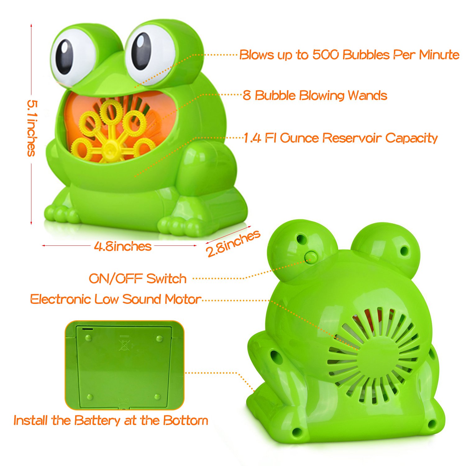 Automatic Bubble Machine for Kids, GUSTYLE Portable Frog Bubble Maker Over 500 Bubbles Per Minute for Party, Wedding, Indoor and Outdoor Activities (Included 2 Bottles Bubble Solution)