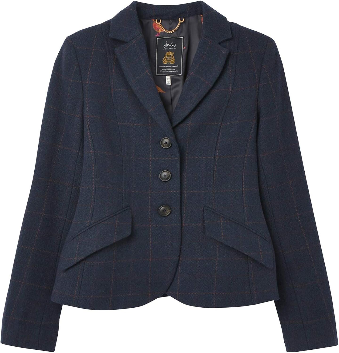 Joules Womens Milford Single Breasted Shorter Tweed Jacket Navy Tweed