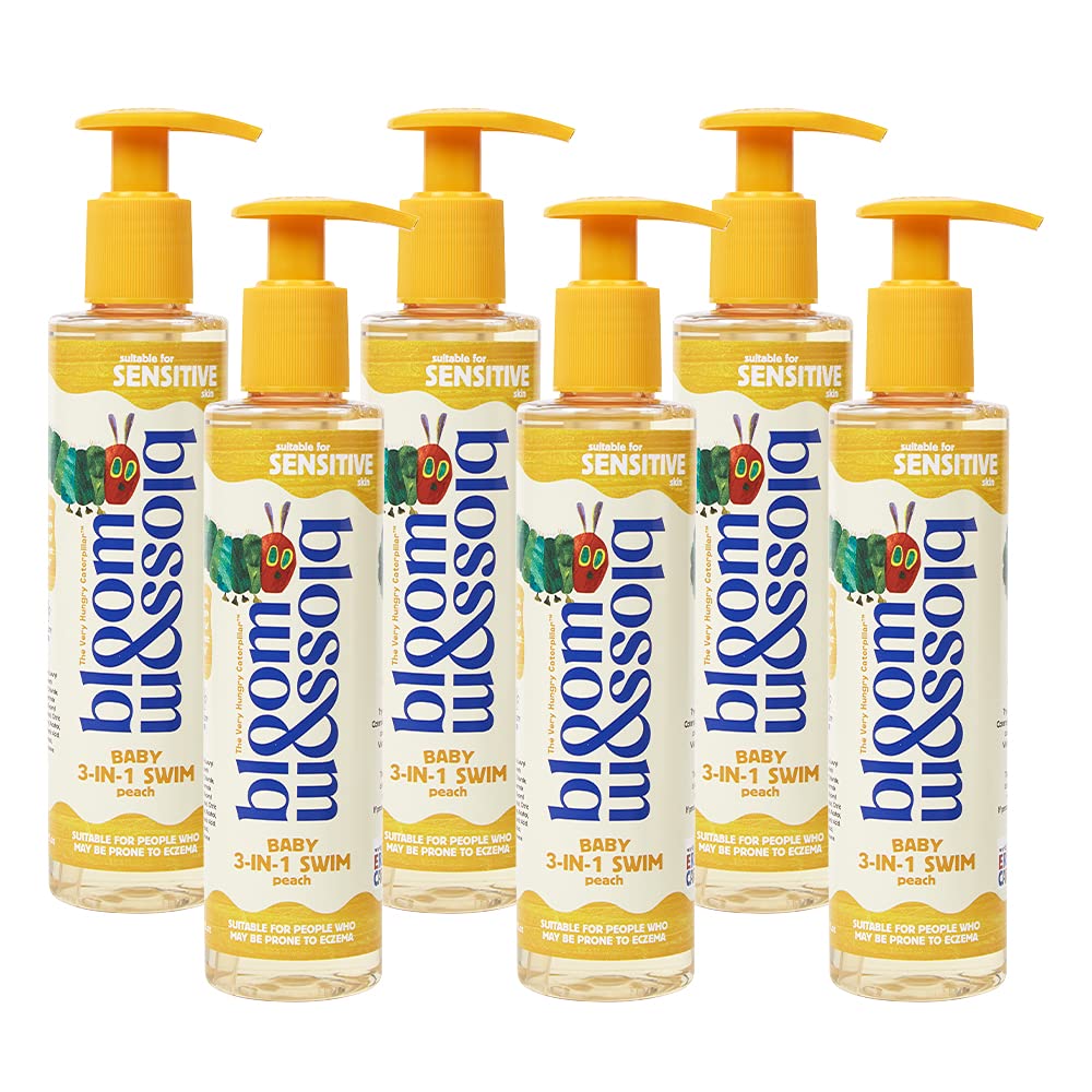 Bloom and Blossom - Baby 3 in 1 Swim 200ml, Pack of 6 - The Very Hungry Caterpillar - Foaming Shampoo, Conditioner & Body Wash - Suitable from Newborn - Sensitive Skin - Fruity Peach - Vegan