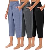 Neer 3 Pack Capri Pants for Women Casual Summer Lounge Yoga Pants Crop High Waist Loose Fit Sweatpants Pajamas with Pockets