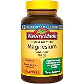 Nature Made Magnesium Glycinate 200 mg per Serving, 60 Capsules | High Absorption Magnesium Supplement for Muscle, Heart and Bone Support, Magnesium Bisglycinate Capsules, 30 Day Supply