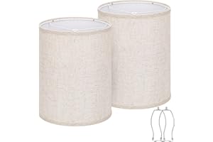 SEASIDE VILLAGE Tall Drum Lamp Shades Set of 2, 10"Top x10" Bottom x 13"High, Beige Lampshade for Table Lamp Floor Lamp, Replacement Lampshades Natural Linen Handcrafted, Spider, Harp Holders Included, Easy Assembly