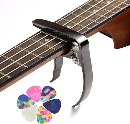 Capo For Acoustic And Electric Guitar - Amazon Com Electric Guitar Capo For 6 Steel String Acoustic Guitar Classic Guitar And Ukulele With 6pcs Guitar Picks No Buzz Any More Black Musical Instruments