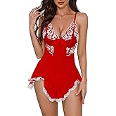 Crexomi Women Sexy Lingerie Babydoll Dress Lace Chemise Sleepwear Mesh Nightgown with Thong
