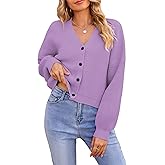 Pink Queen Women's 2025 Fall Button Down V Neck Batwing Long Sleeve Ribbed Knit Cropped Cardigan Sweater Top