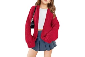 Haloumoning Girls Long Sleeve Cardigan Kids Casual Open Front Chunky Sweater Fall Outerwear 5-14Y
