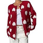 SweatyRocks Women's Heart Cardigan Sweater Long Sleeve Crewneck Button Down Cardigans with Pockets