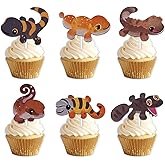 18pcs Glitter Leopard Gecko Dessert Cupcake Pick for Reptile Pet Theme Decor Supplies Men Women Happy Birthday Party Decorations
