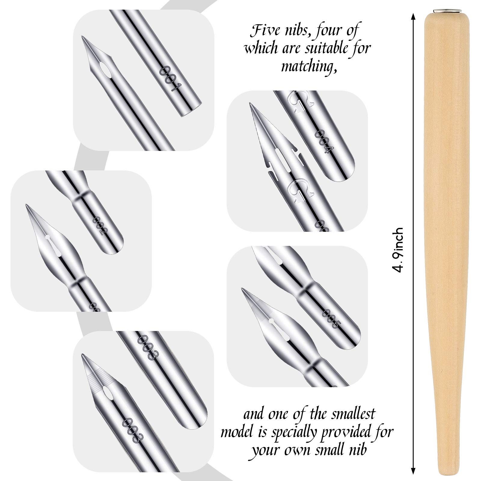 11 Pieces Comic Pen Nib Set, G Ink Pen Nib Stainless Steel Drawing Calligraphy with Wooden Holder for Writing, Painting, Signing(White)