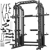 DONOW Smith Machine with 220Lbs Weight Stacks, Multi Function Home Gym System Power Rack Cable Crossover System LAT Pull Down Training Full Body Workouts