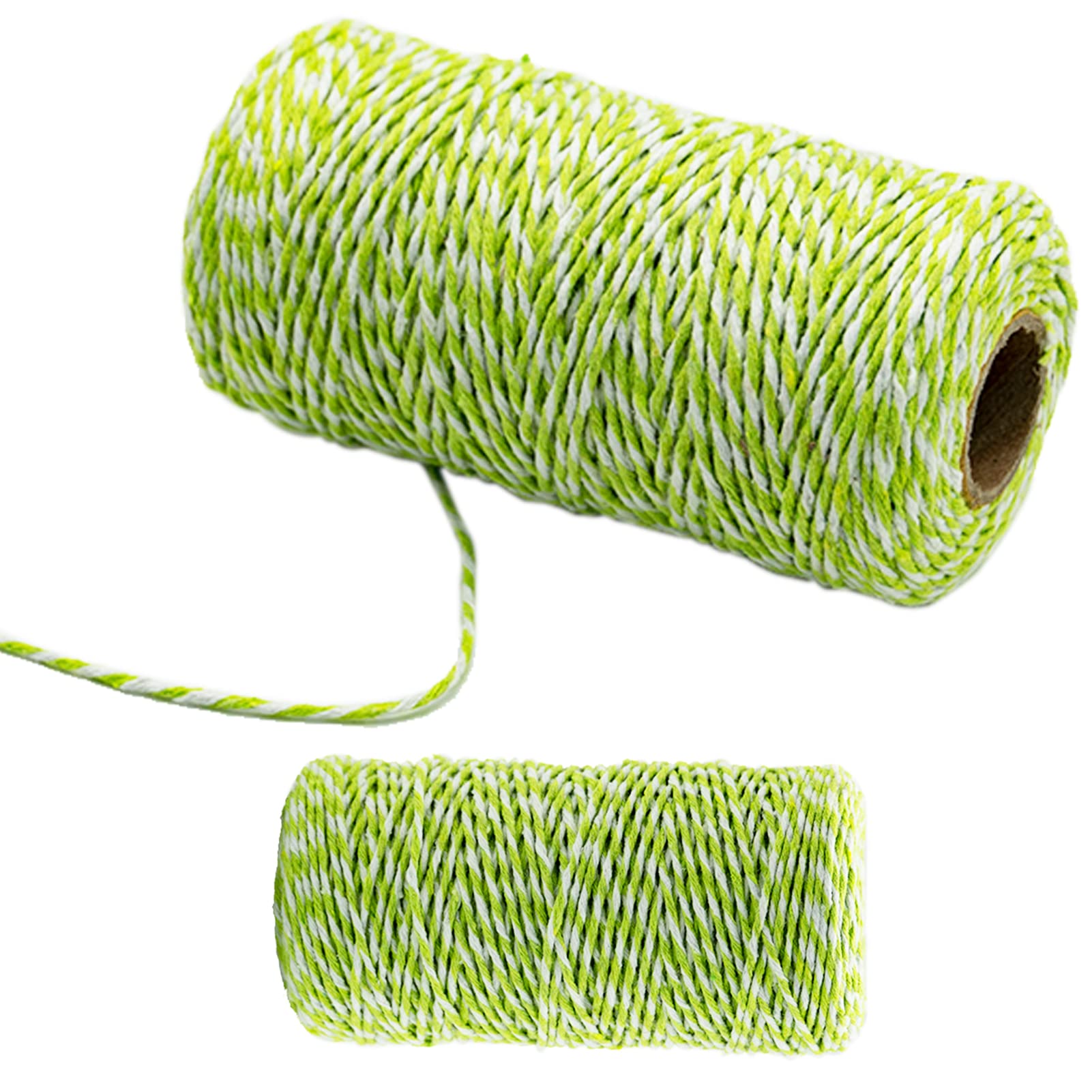 100M Green and White DIY Crafts Cotton Twine String, 1.5mm Coloured Craft Cord for DIY Crafts, Handmade Arts, Knitting,Wall Hanging,Gardening and Gift Wrapping