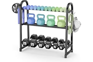 YaDonpe 3 Tier Dumbble Rack - 360LB Capacity Adjustable Dumbbell Storage Rack Space-Saving Home Gym Weight Rack For Dumbbells And Kettlebells With Hooks (Dumbbell Rack Stand Only)