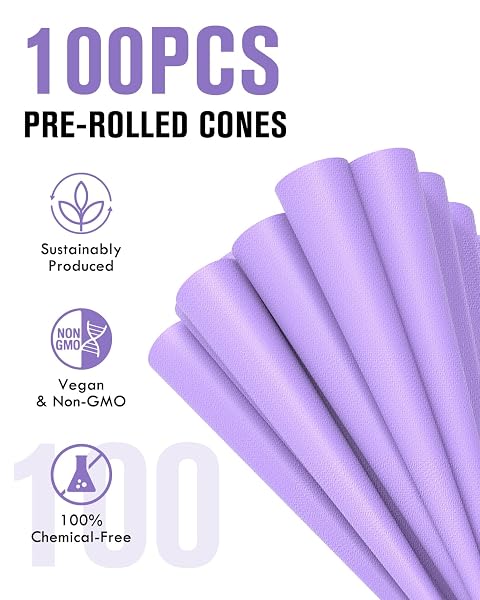 SAFEDELUX 100 PACK COLORFUL CONES PAPER KING SIZE WITH AIRTIGHT GLASS TUBE GREAT FOR HOME & TRAVEL (PINK)