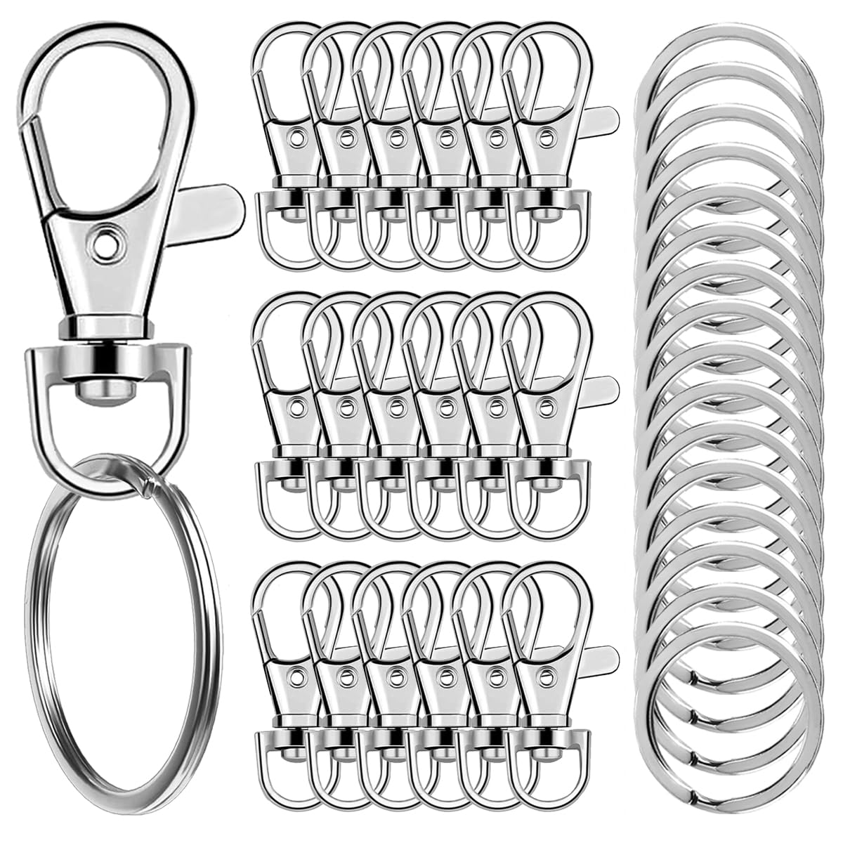 Photo 1 of 100 Pcs Keychain Hooks with Key Rings, Keychain Clip Hooks with Rings for Lanyard Jewelry Making DIY Crafts Silver(50 Pcs Metal Lobster Claw Clasps + 50 Pcs Flat Key Rings)