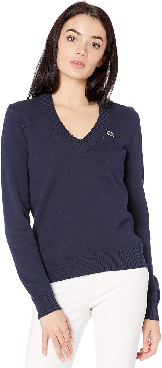Lacoste Womens Long Sleeve V-Neck Cotton Sweater: Amazon.ca: Clothing & Accessories