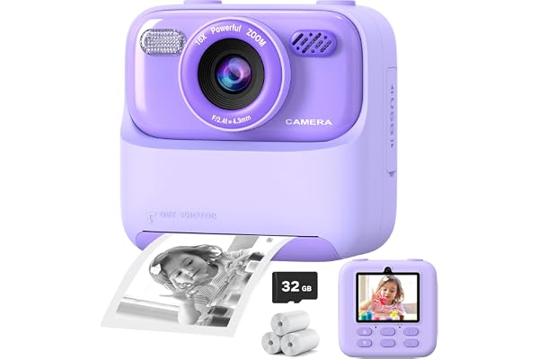 Kids Instant Digital Cameras for Boys and Girls, 1080P HD Dual-Lens Selfie Digital Camera with Print Paper & 32G Card, Christmas Birthday Gifts Toys for Toddler and Teenagers Age 3-16 Years Old