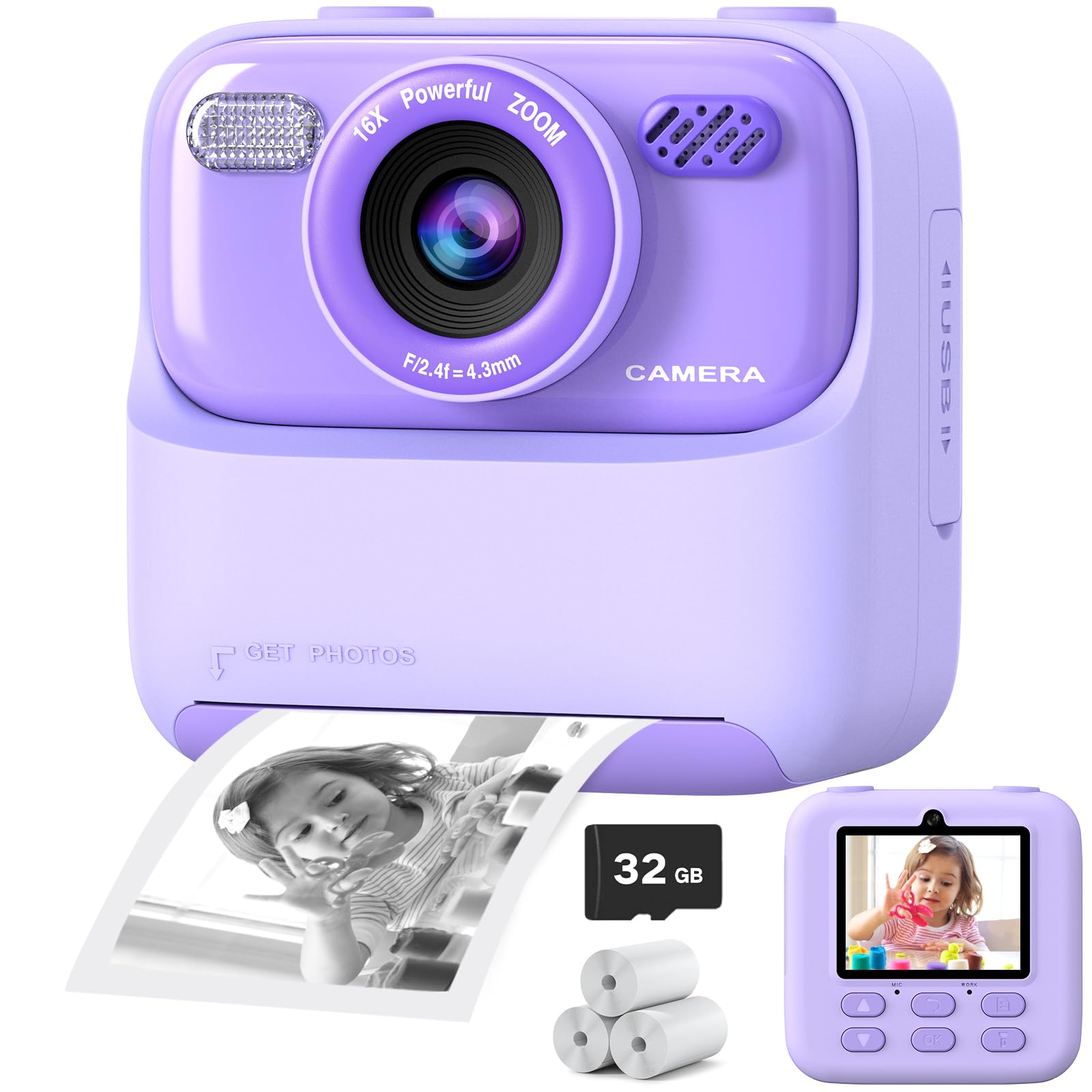 Photo 1 of Kids Instant Digital Cameras for Boys and Girls, 1080P HD Dual-Lens Selfie Digital Camera with Print Paper & 32G Card, Christmas Birthday Gifts Toys for Toddler and Teenagers Age 3-16 Years Old