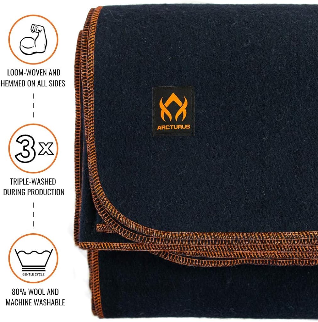 Arcturus Military Wool Blanket - 4.5 lbs, Warm, Thick, Washable, Large 64" x 88" - Great for Camping, Outdoors, Survival & Emergency Kits (Military Gray) : Clothing