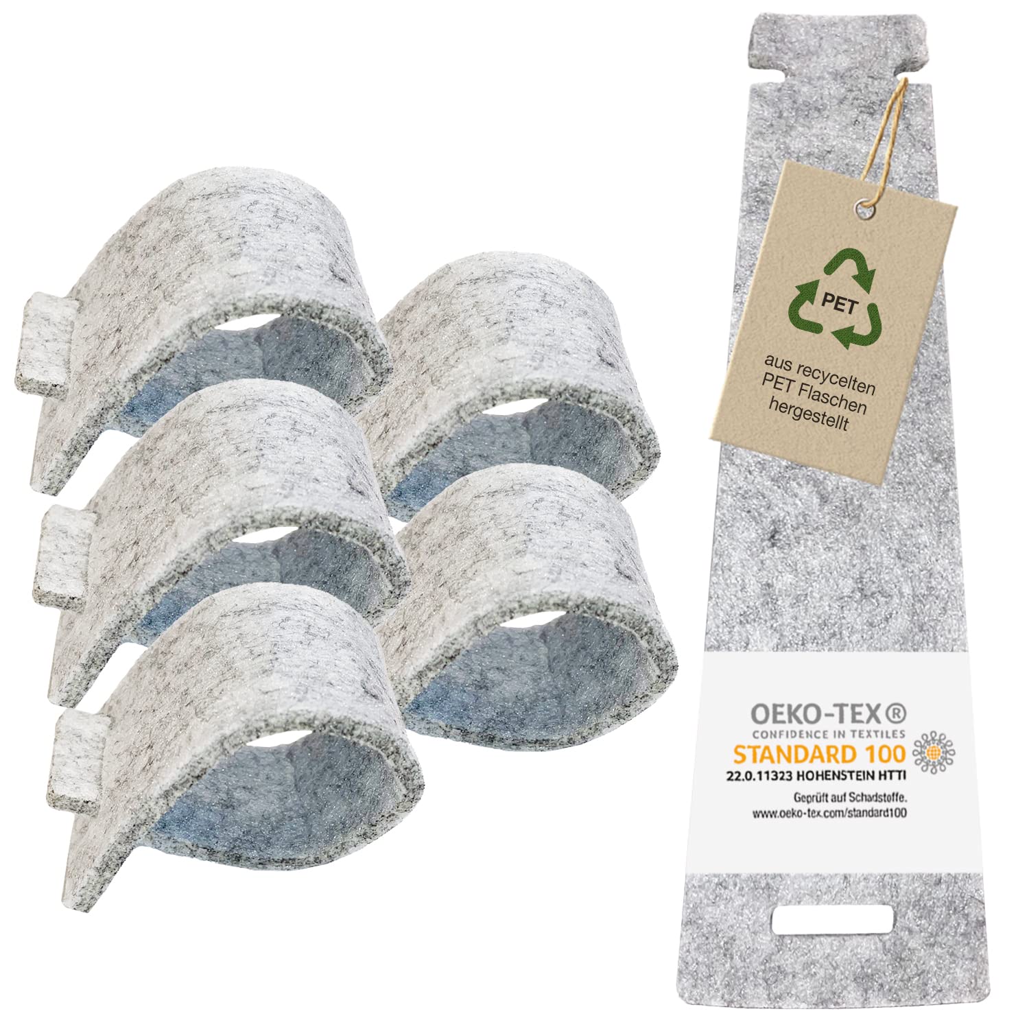 MIQIO® Design Set of 6 Felt Napkin Rings | 6 Felt Napkin Rings Washable | Thickness of 3 mm | 100% Polyester | Washable up to 30 °C on a Wool Cycle | Light Grey Mottled