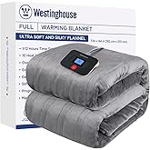 Westinghouse Electric Blanket Full Size, Super Cozy Soft Flannel 80"" x 84"" Heated Blanket with 10 Fast Heating Levels & 1-12 Auto-Off, Machine Washable, ETL&FCC Certification, Light Grey